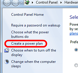 Windows 7 Change Power Plan, Create New Plan